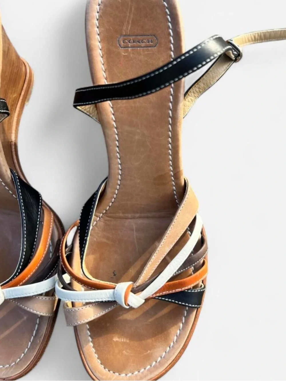Coach Leather Multi-Tone Strappy Wedge Sandals Sz 9 B
